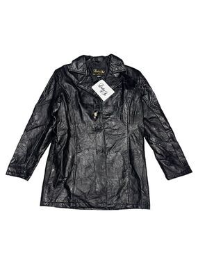 Vintage Retro GENUINE LEATHER Luxury Designer Cross Stitch Jacket Coat Womens L
